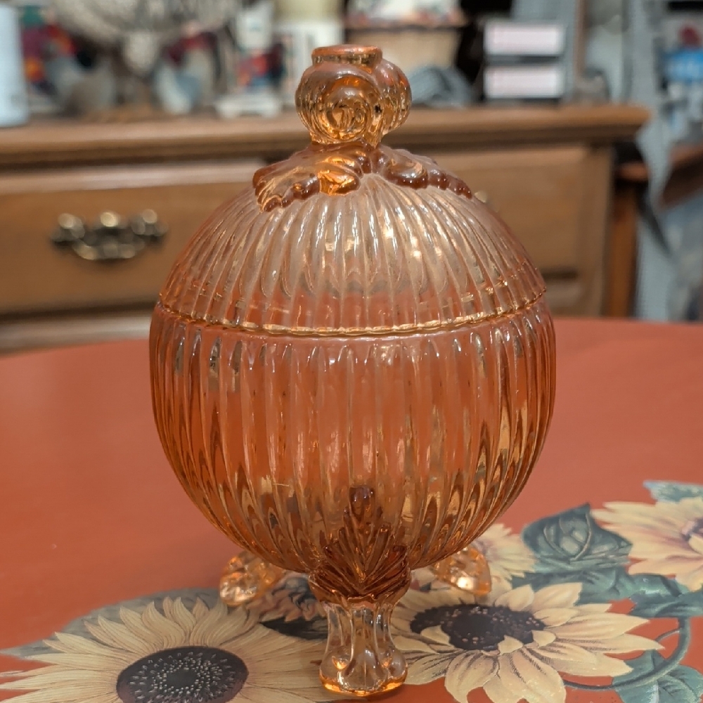 Vintage Amber Glass Candy Dish